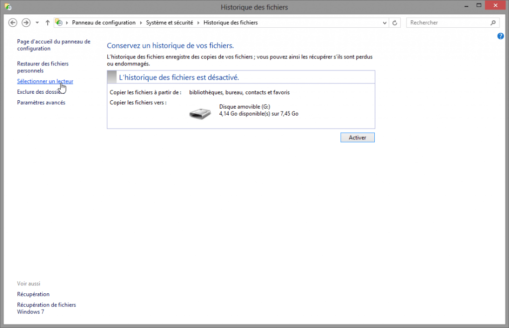 selectionner-un-lecteur-historique-fichiers-windows8