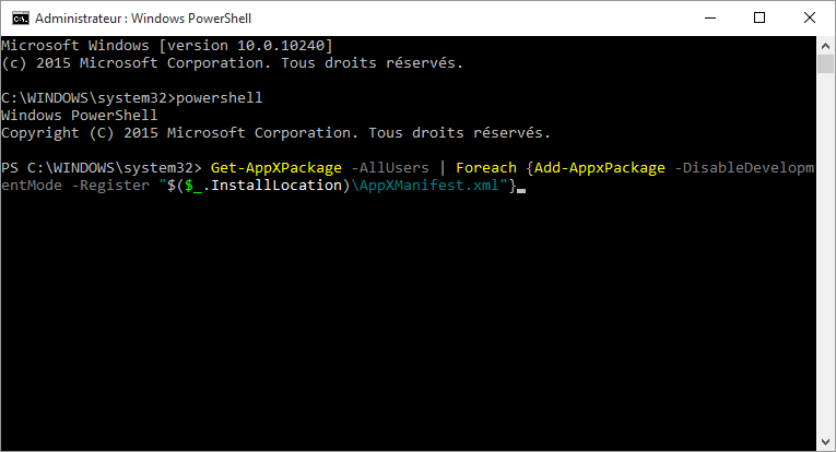 probleme-impossible-utiliser-barre-des-taches-et-menu-demarrer-bloques-sur-windows-10-commande-powershell