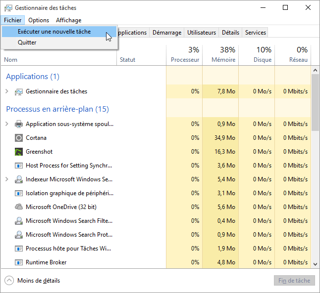 probleme-impossible-utiliser-barre-des-taches-et-menu-demarrer-bloques-sur-windows-10-gestionnaire-de-taches-nouvelle-tache