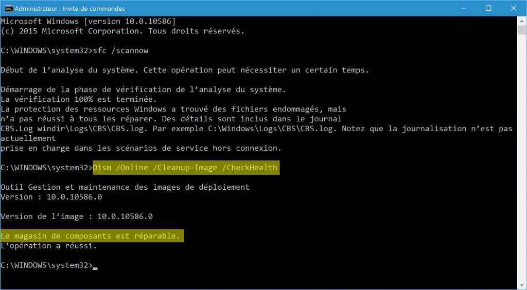 reparer-image-de-windows-10-dism-online-cleanup-image-checkhealth-magasin-composants-reparable