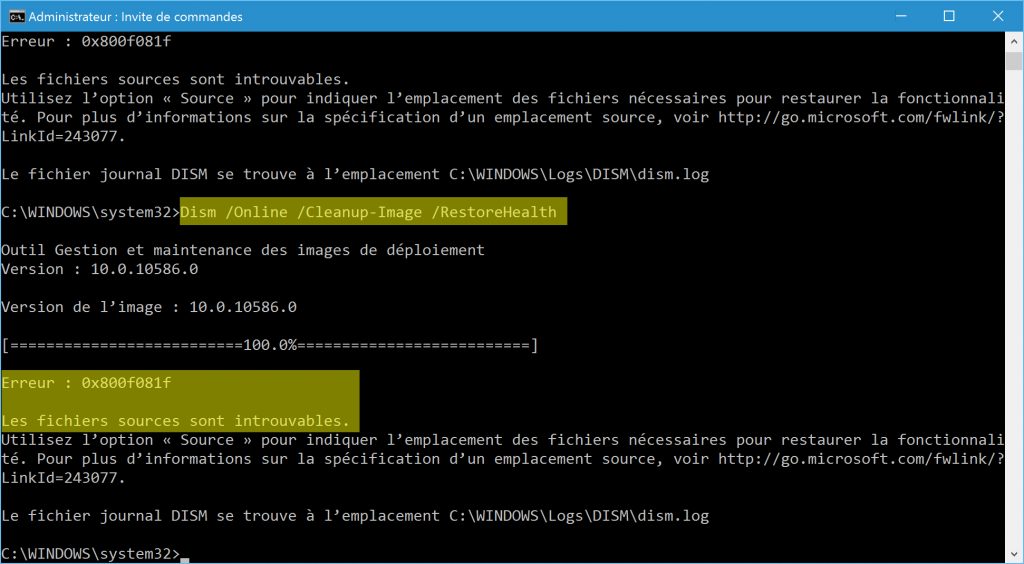 reparer-image-de-windows-10-dism-online-cleanup-image-restorehealth-erreur-0x800f081f-fichiers-sources-introuvables