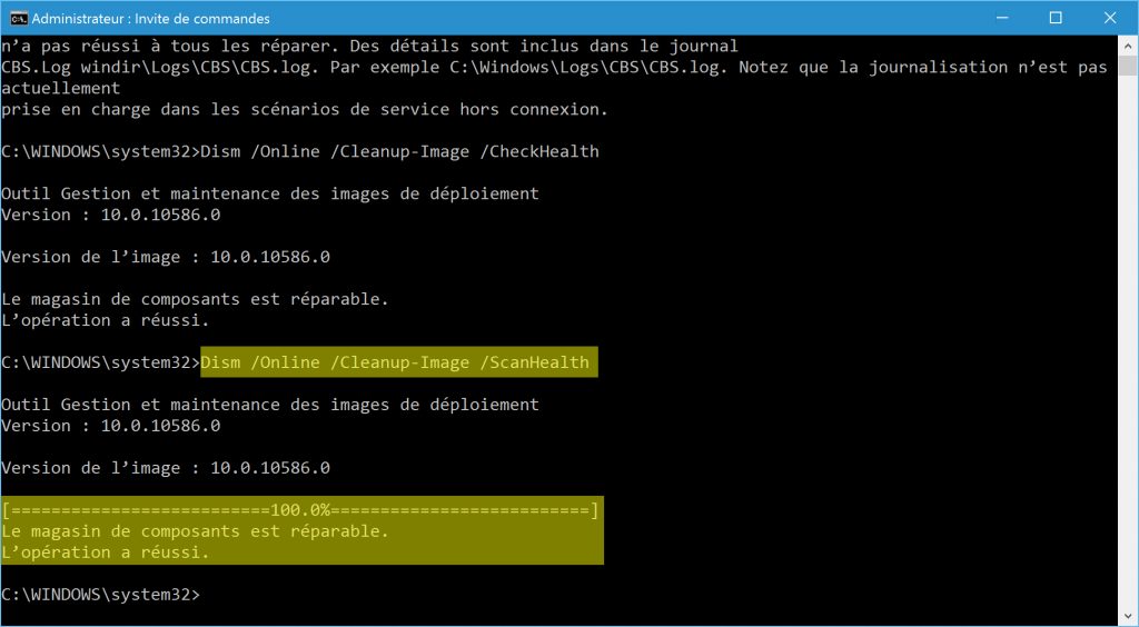 reparer-image-de-windows-10-dism-online-cleanup-image-scanhealth-magasin-composants-reparable