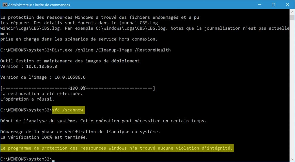 reparer-image-de-windows-10-dism-sfc-scannow-aucune-violation-integrite