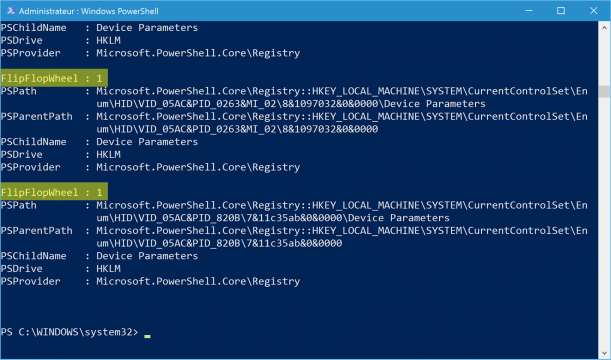 inverser-scroll-sens-de-defilement-de-souris-powershell-voir-parametres-registre-flipflopwheel-active