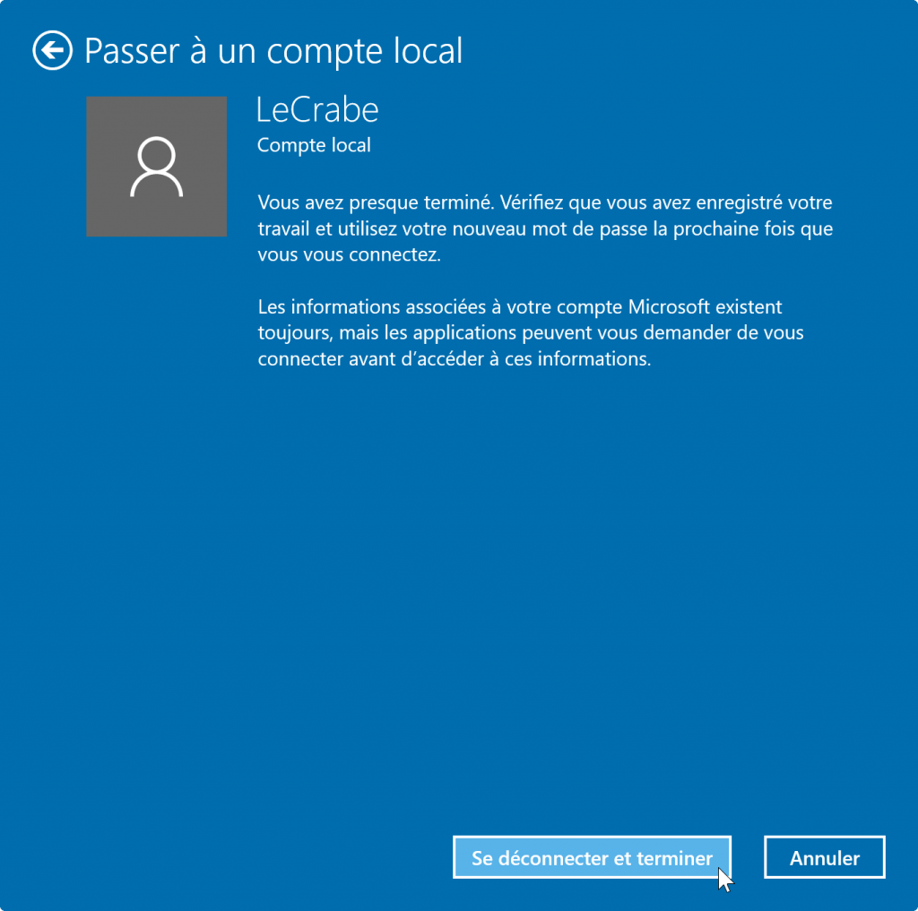 vie-privee-supprimer-mouchards-telemetrie-confidentialite-windows-10-compte-local-se-deconnecter-terminer