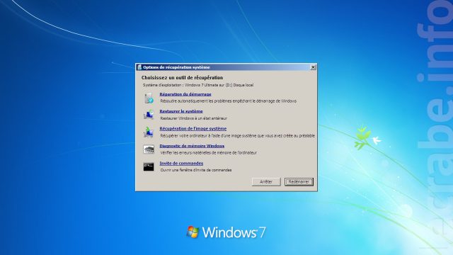 Accéder aux Options de récupération système de Windows 7