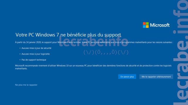 Désactiver la notification « Votre PC Windows 7 ne bénéficie plus du support »
