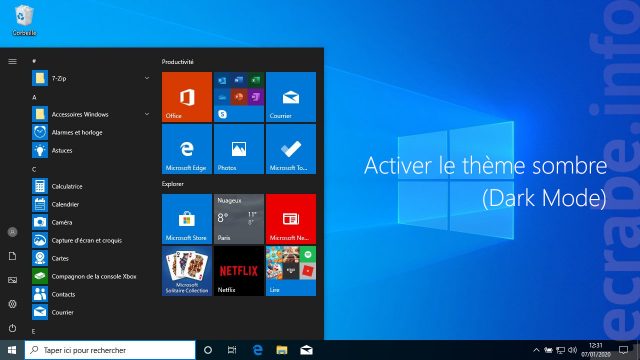 Windows 10 : activer le thème sombre (Dark Mode)