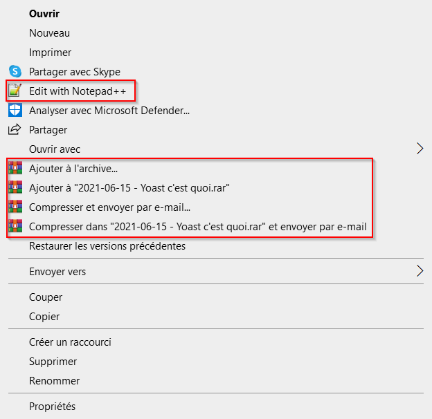 menu contextuel chargé