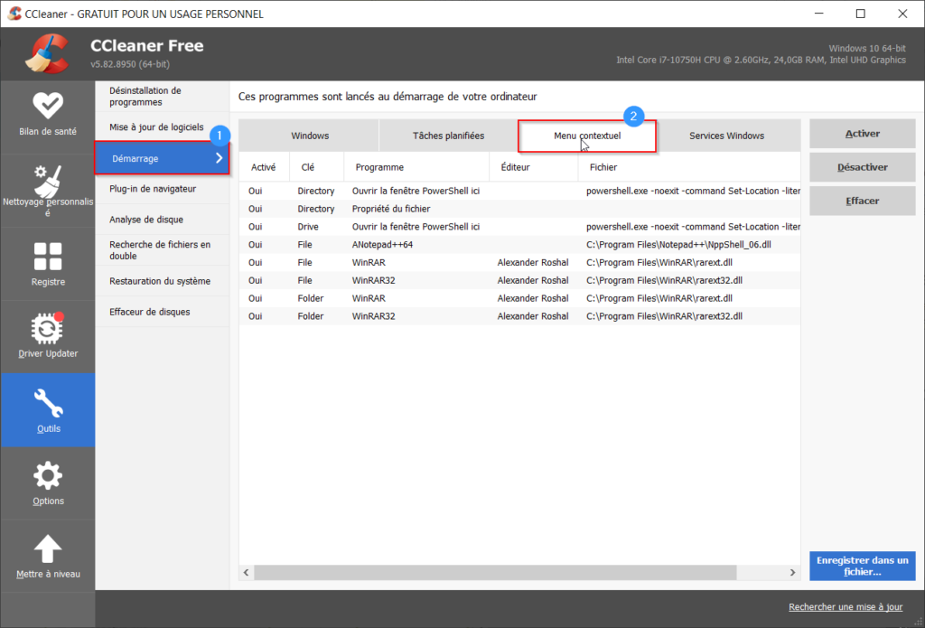 menu contextuel 07 - démarrage menu contextuel ccleaner gratuit