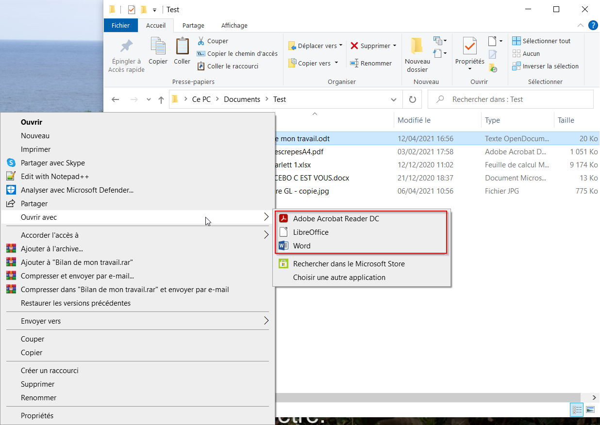supprimer application menu ouvrir avec - clique droit