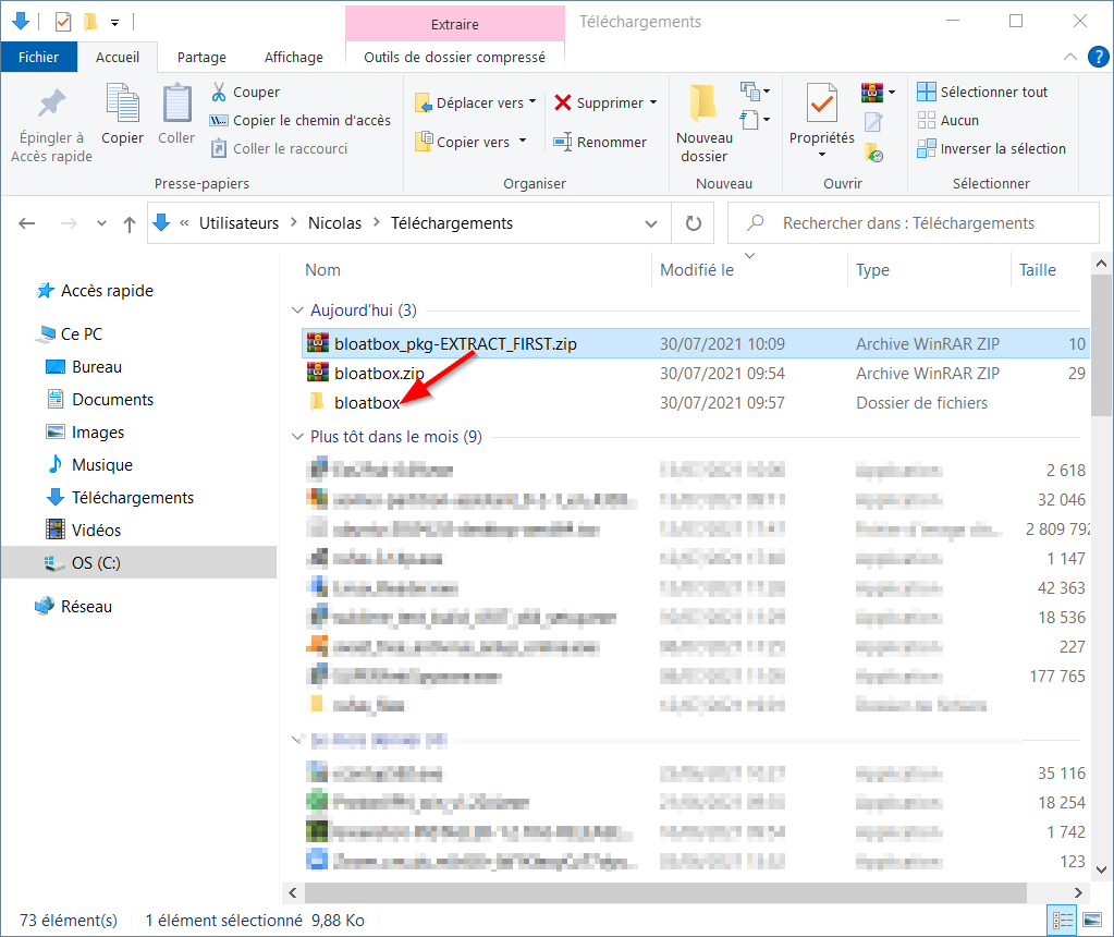 Déplacer l'archive des scripts dans le dossier bloatbox