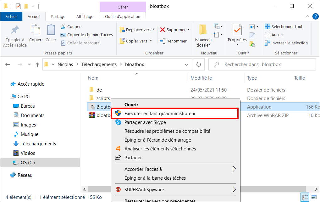 Ouvrir Bloatbox en tant qu'administrateur