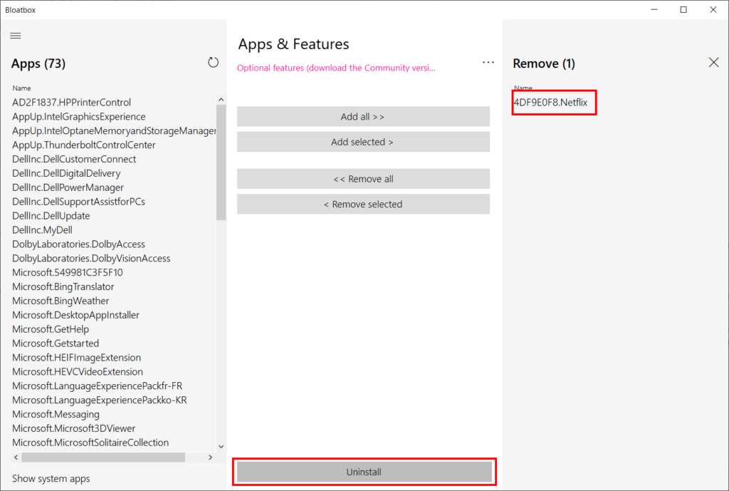 Bloatbox, désinstaller les applications inutiles
