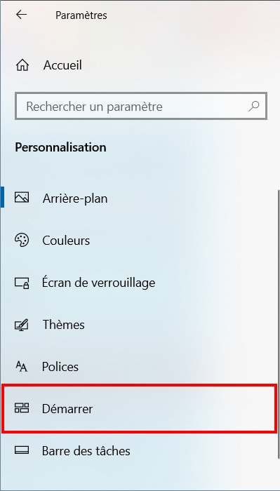 Pour supprimer les pubs du menu Démarrer, cliquer sur l'onglet Démarrer dans Personnalisation