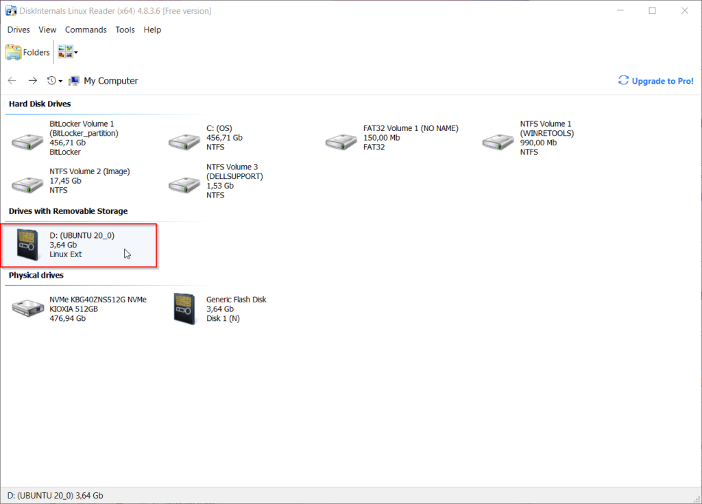 Repérer le disque formaté en ext4