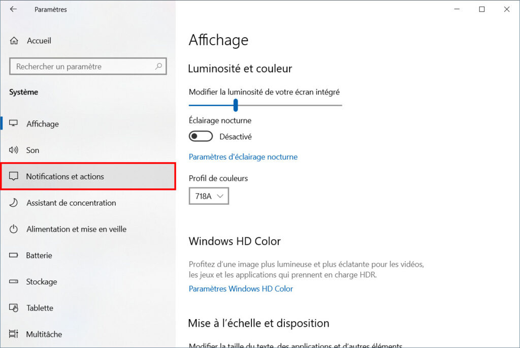 Se rendre sur l'onglet Notifications