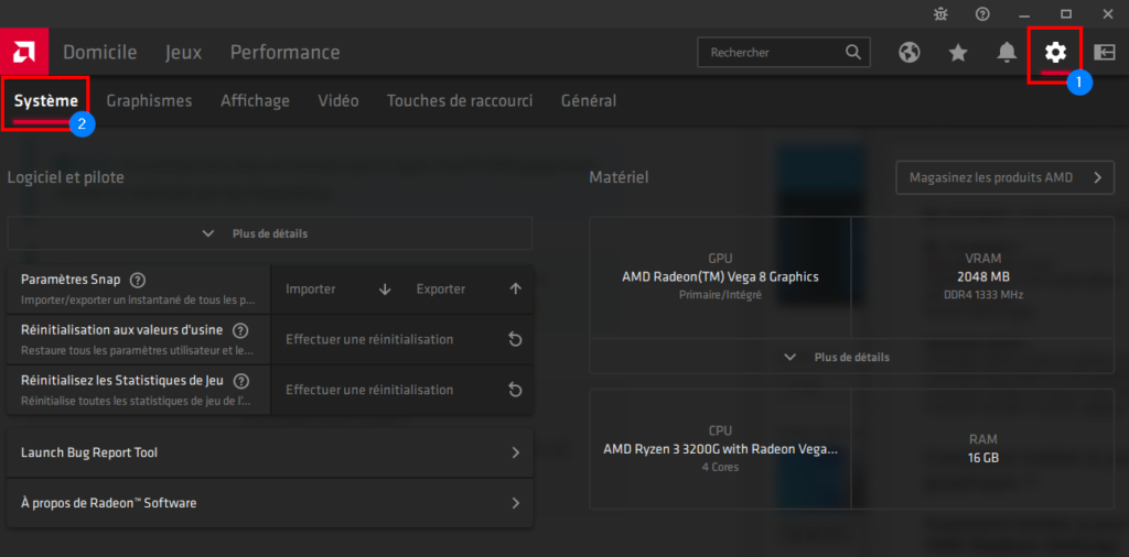 Radeon Software se rendre dans Système