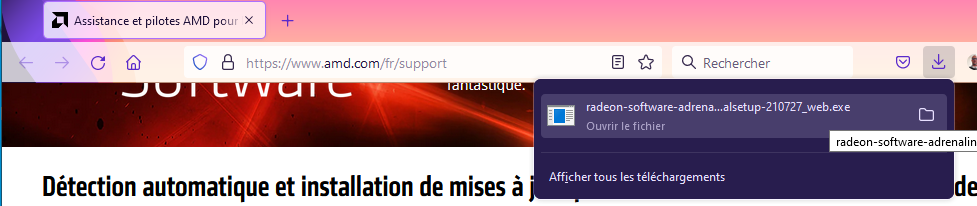 Mise à jour pilotes AMD, ouvrir le fichier exécutable