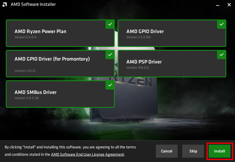 Installation des pilotes AMD, cliquer su Install
