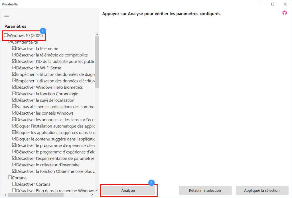 Faire une analyse dans Privatezilla