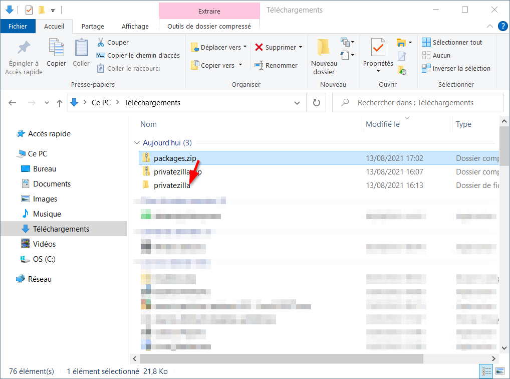 Scripts Privatezilla, déplacer l'archive zip dans le dossier Privatezilla