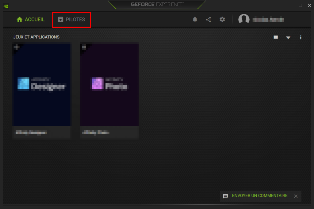 GeForce Experience, entrer dans Pilotes
