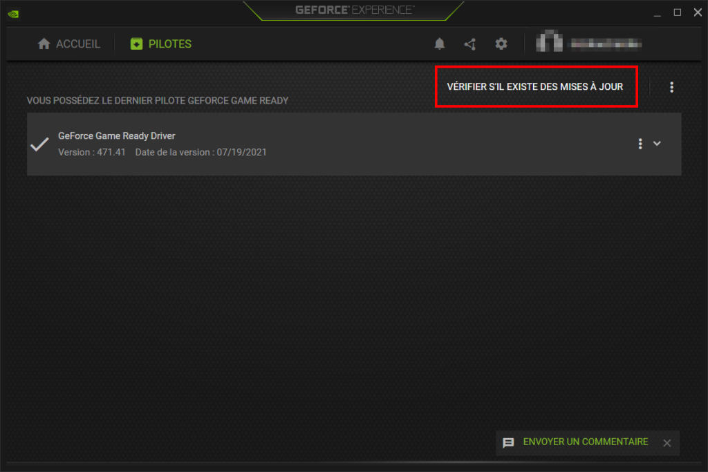 Vérifier la disponibilité de mises à jour de pilote NVIDIA