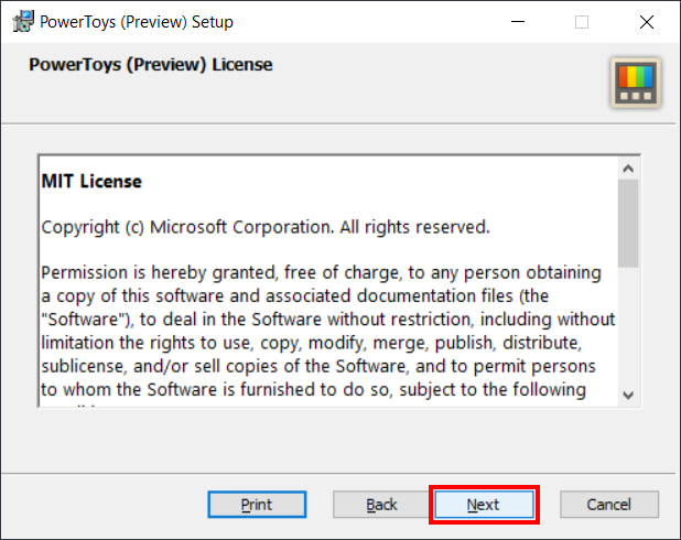 Installer PowerToys cliquer sur Next