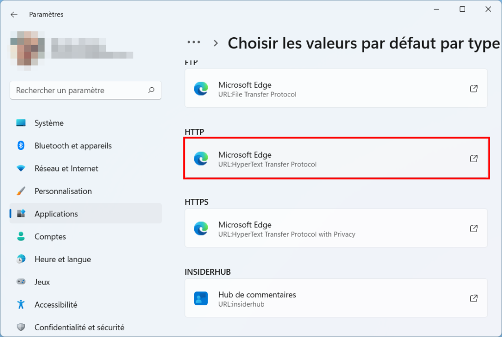 Windows 11 changer le navigateur par défaut - Cliquer sur HTTP