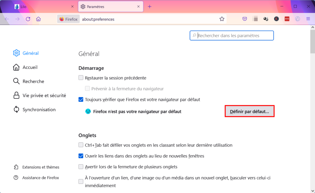 Windows 11 Firefox par défaut - cliquer définir par défaut
