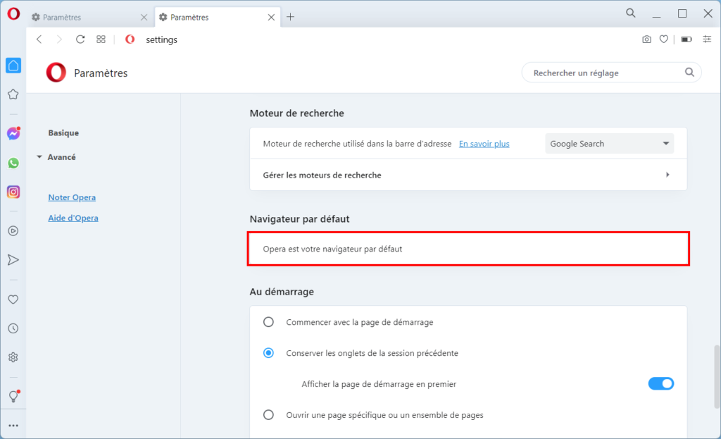 Windows 11 Opera par défaut - opération réussie