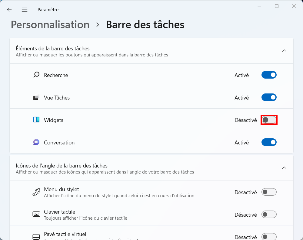 Widgets Windows 11 activer les widgets