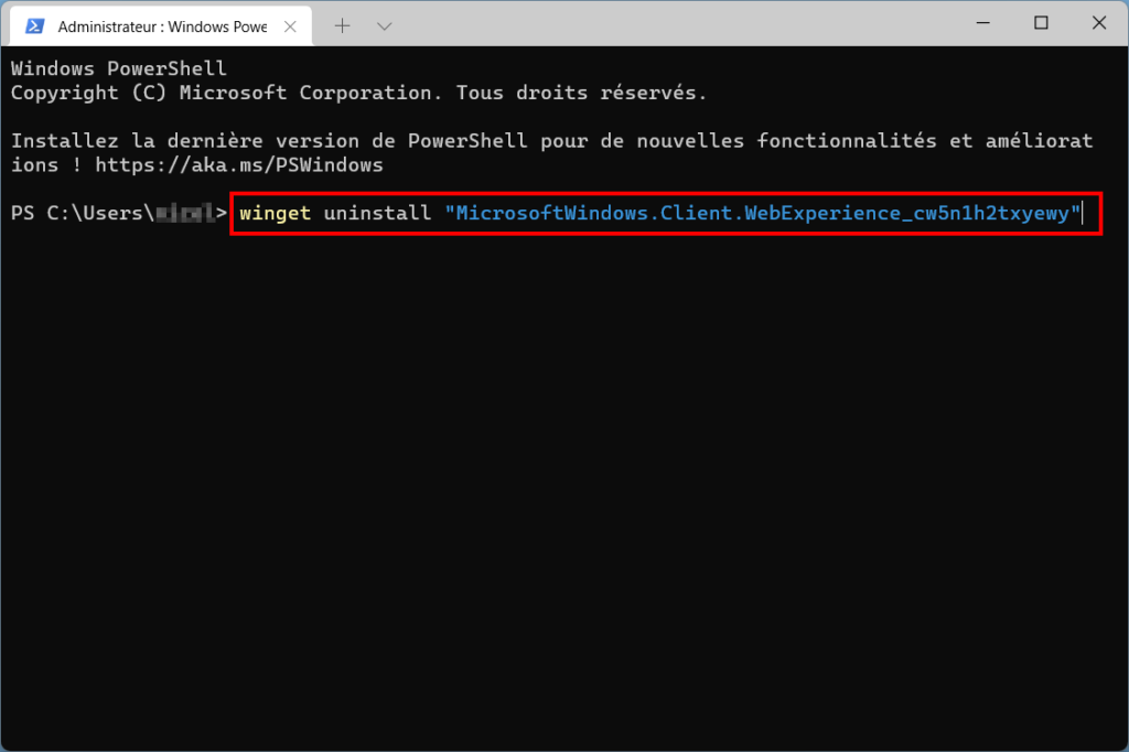 Widgets Windows 11 taper la ligne de commande