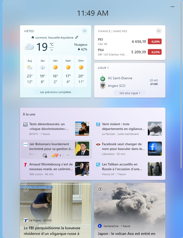 présentation des widgets Windows 11
