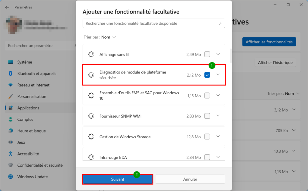 TPM Diagnostic Tool Windows 11 - cocher et clique sur suivant