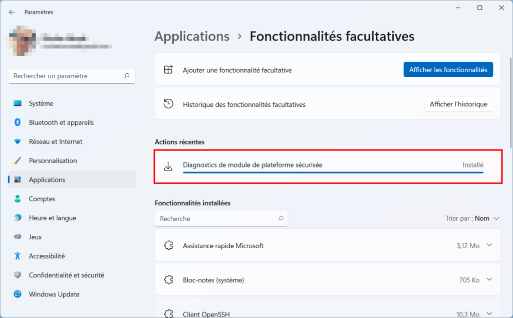 TPM Diagnostic Tool Windows 11 - installation terminée