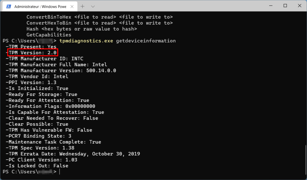 TPM Diagnostic Tool Windows 11 - informations TPM