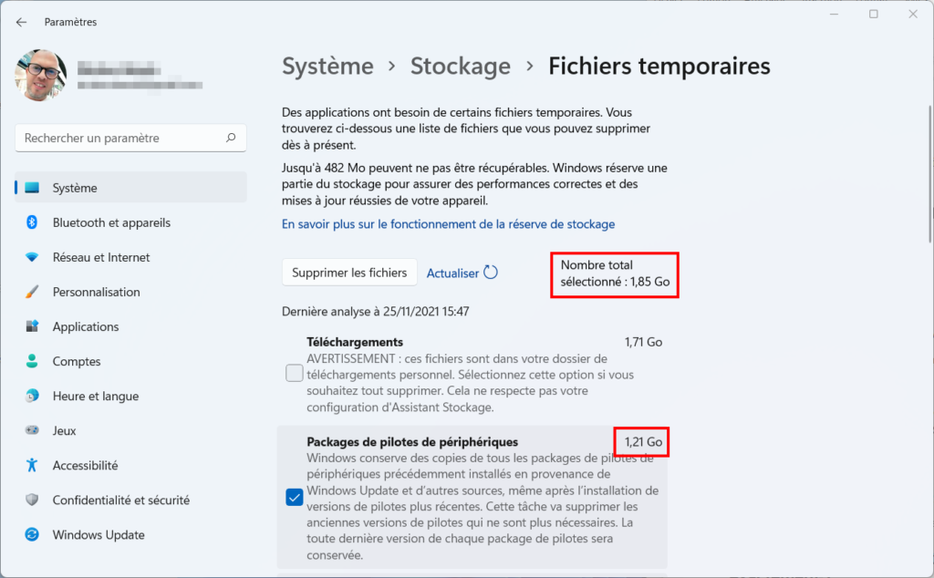 Supprimer fichiers temporaires Win 11 - espace à libérer