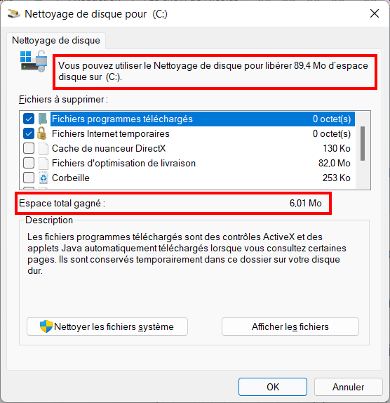 Supprimer fichiers temporaires Win 11 - nettoyage de disque