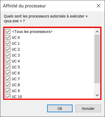 consommation cpu windows - tous les UC sélectionnés