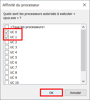 consommation cpu windows - sélectionner quelques UC