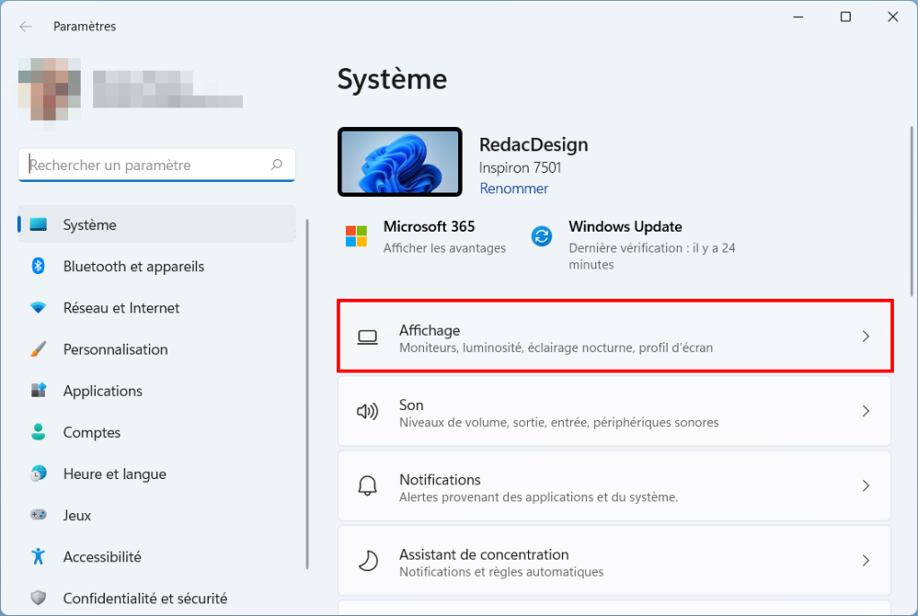 DRR Windows 11 - Paramètres et Affichage