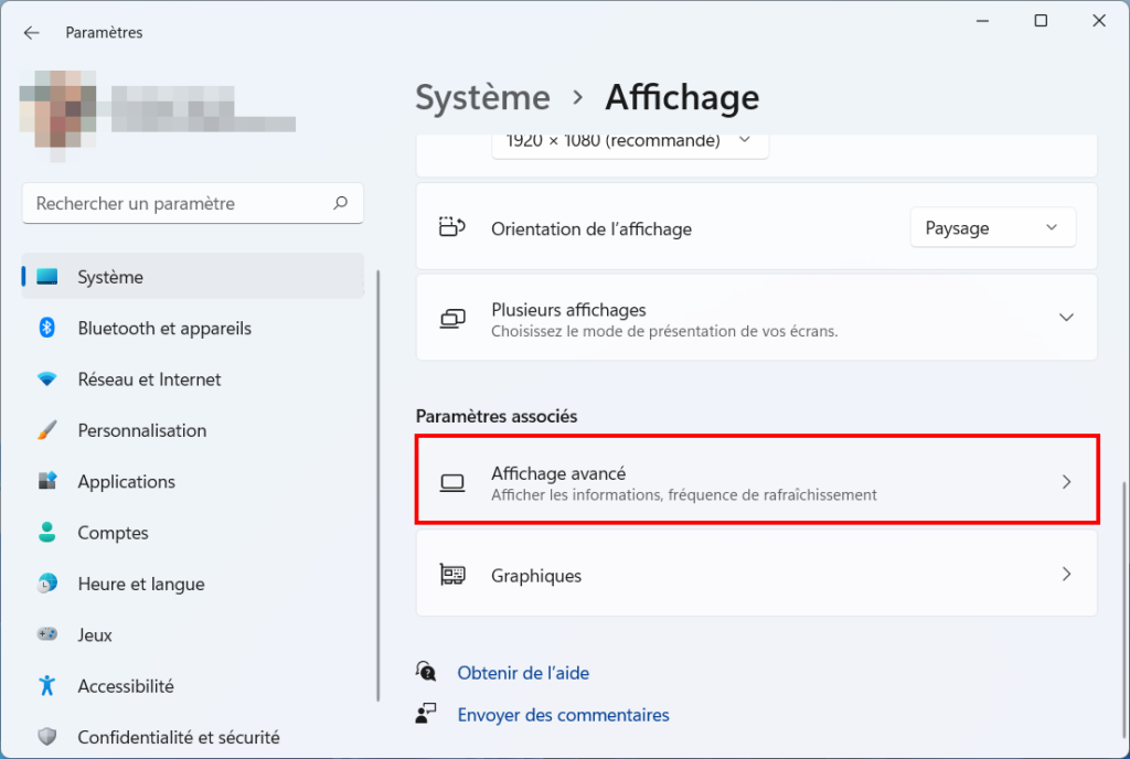 DRR Windows 11 - Affichage avancé