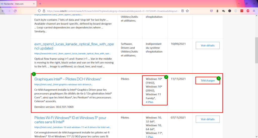 DRR Windows 11 - pilote carte graphique intel télécharger