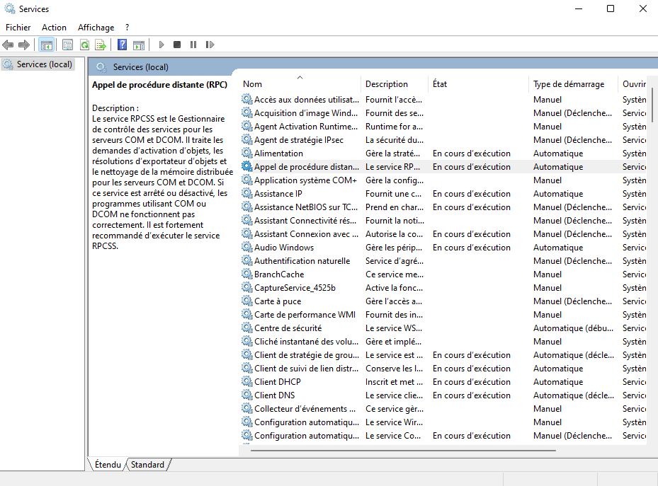 Fenêtre Services dans Windows 11