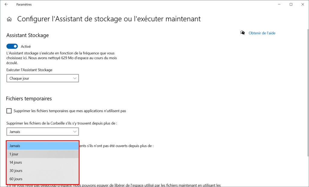 libérer automatiquement de l'espace - périodicité dossier téléchargements