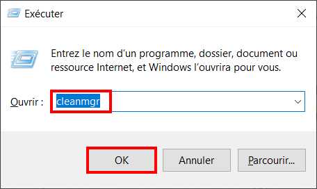 Supprimer fichiers temp win 10 - commande exécuter cleanmgr