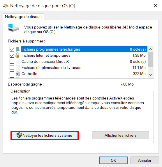 Supprimer fichiers temp win 10 - fichiers systèmes
