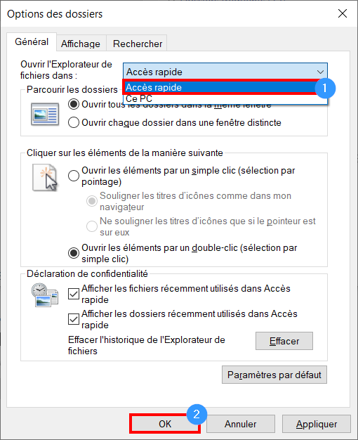 windows 10 paramétrer accès rapide - accès rapide et ok